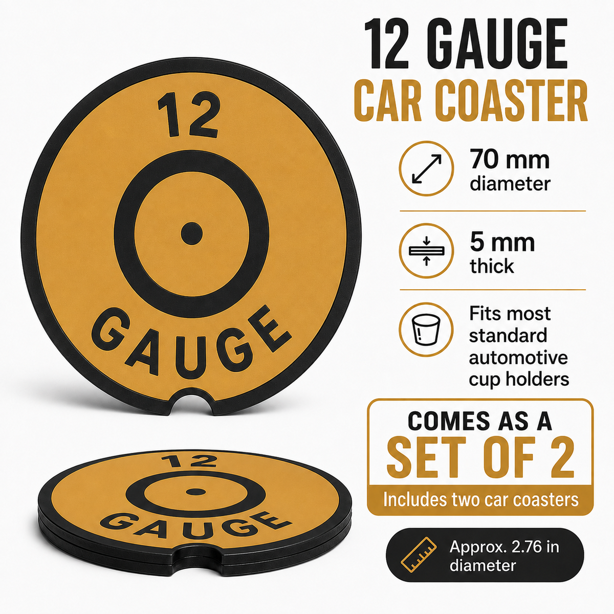 Ammo Car Coasters – Set of 2 | Caliber-Inspired 3D Printed Cup Holder Coasters