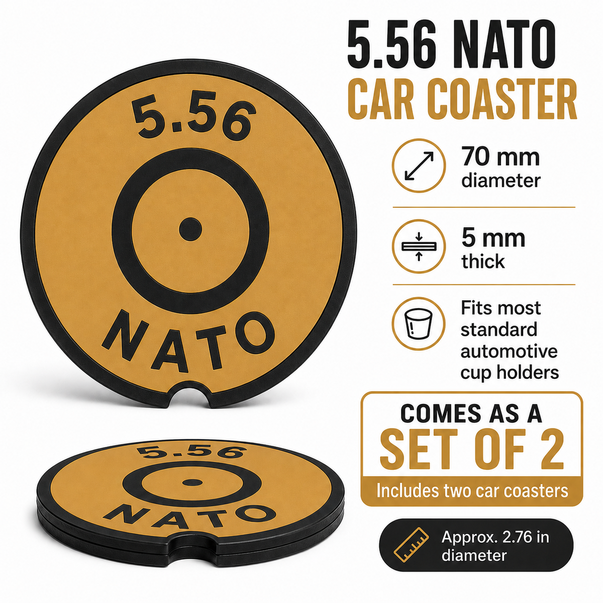 Ammo Car Coasters – Set of 2 | Caliber-Inspired 3D Printed Cup Holder Coasters