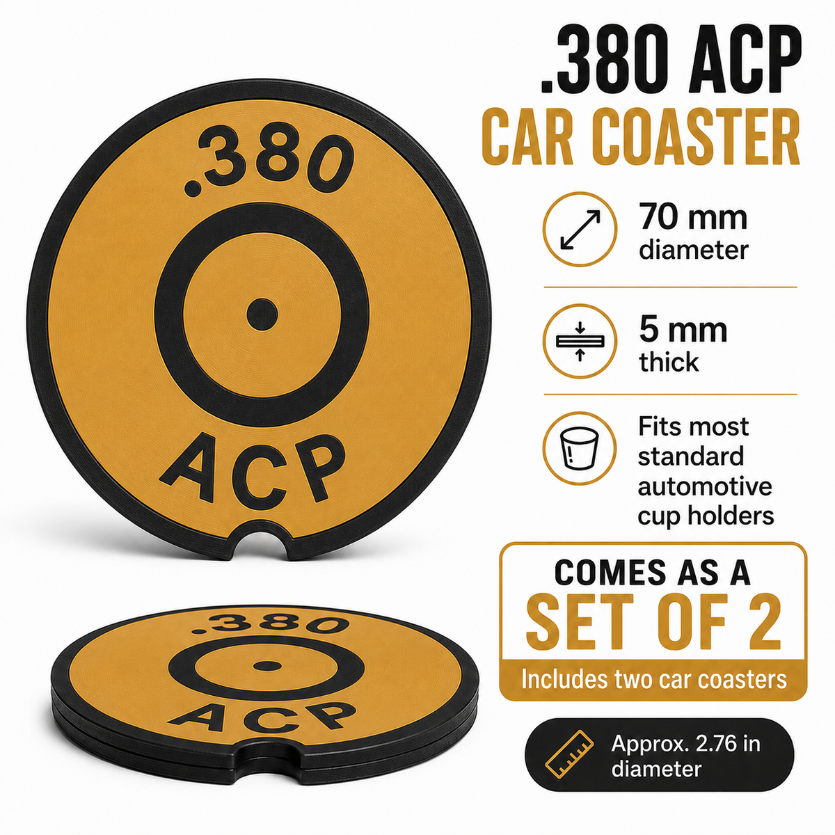 Ammo Car Coasters – Set of 2 | Caliber-Inspired 3D Printed Cup Holder Coasters