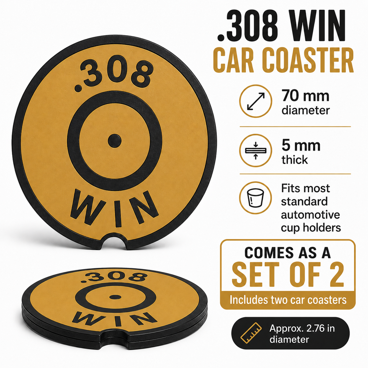Ammo Car Coasters – Set of 2 | Caliber-Inspired 3D Printed Cup Holder Coasters
